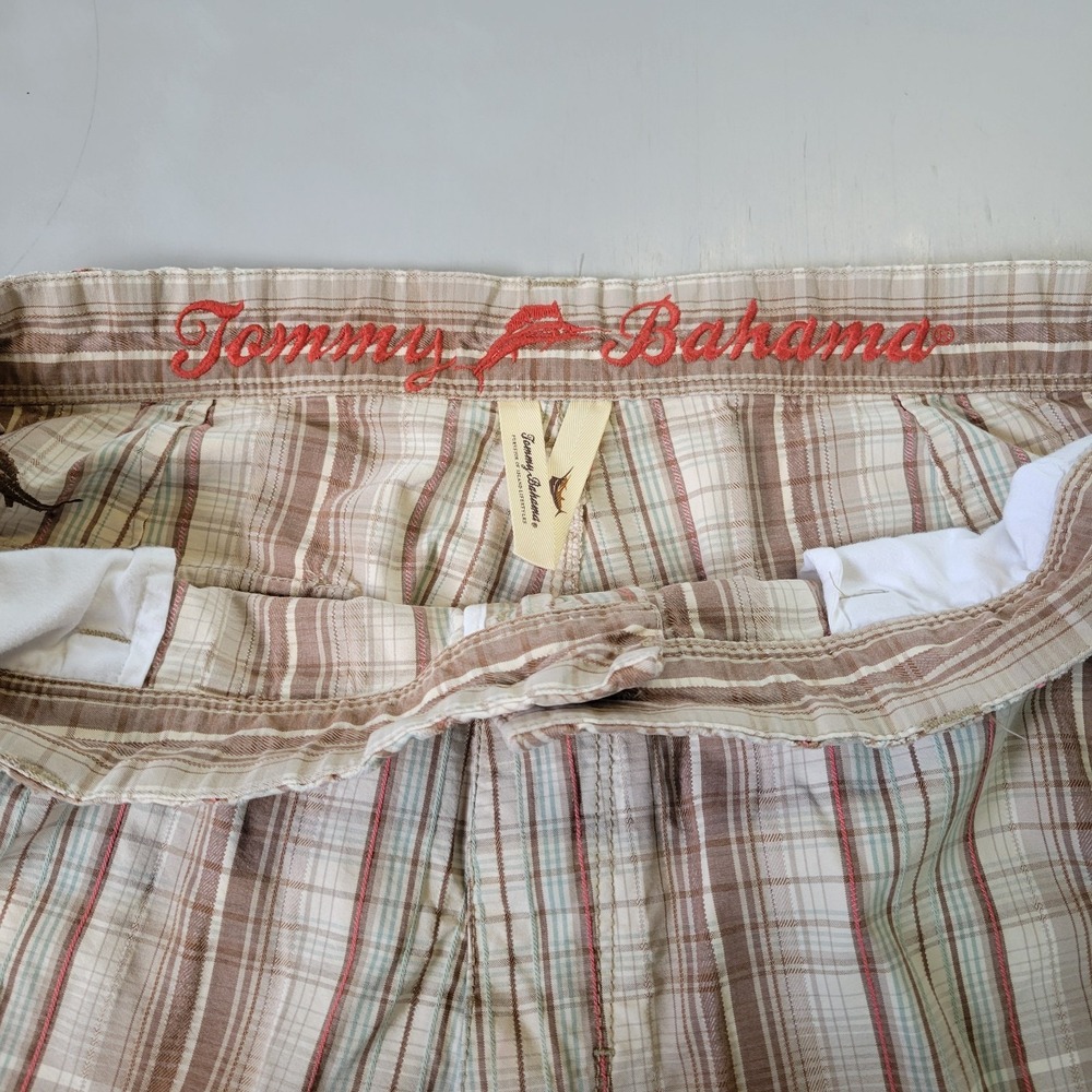 Tommy Bahama Men's 38x10 Tan Brown‎ Plaid Silk Blend Chino Casual Shorts - Picture 2 of 9